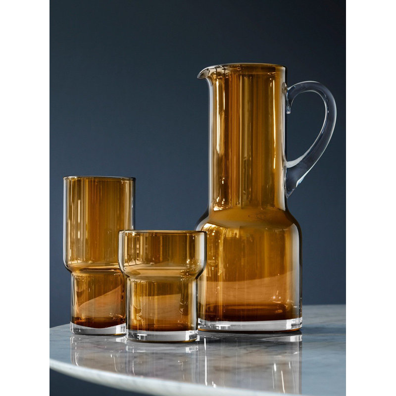 Amber Mouth-Blown Glass Highball Set of Two