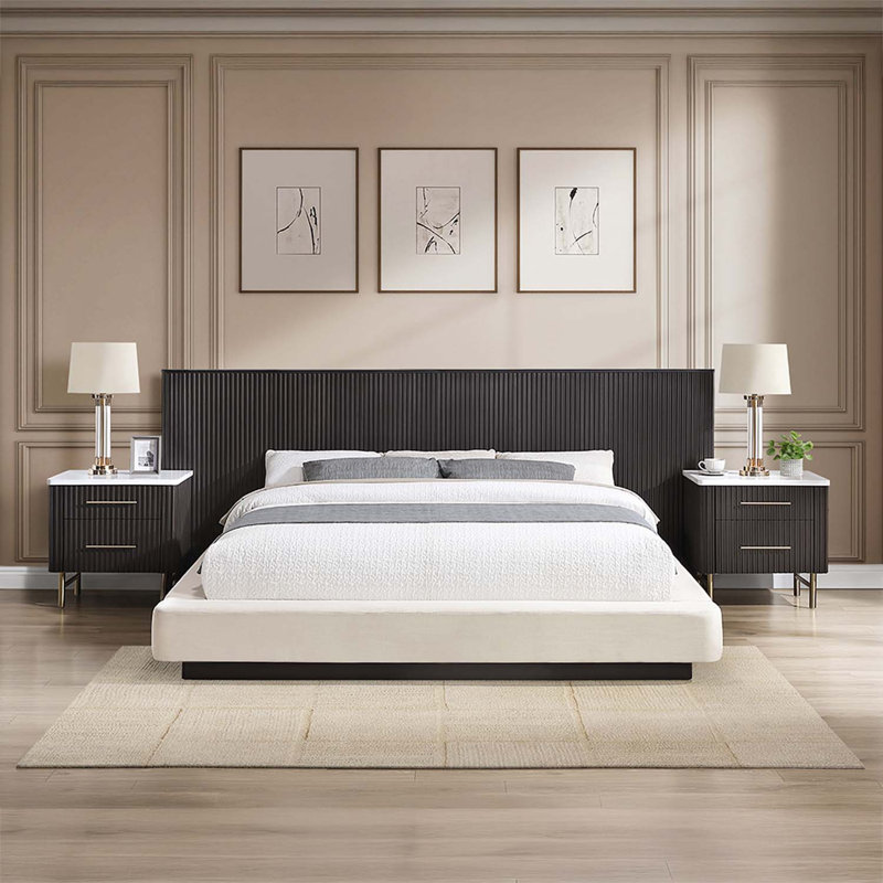 Très grand lit, lin beige et espresso, King