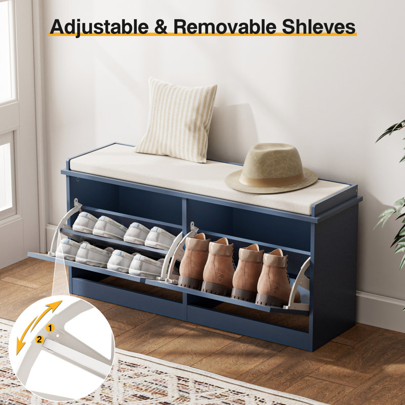 Philemon 8 Pairs Shoe Storage Bench with 2 Flip Drawers for Entryway