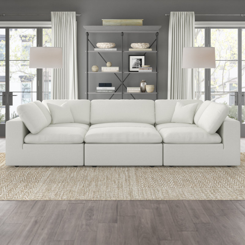 Burrows Upholstered U-Shaped Sectional Reversible, Cream Linen Textured Fabric
