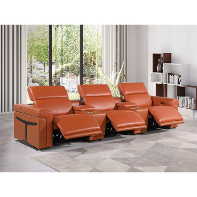 5-Piece 3-Power Reclining Italian Leather Sofa With Power Headrest