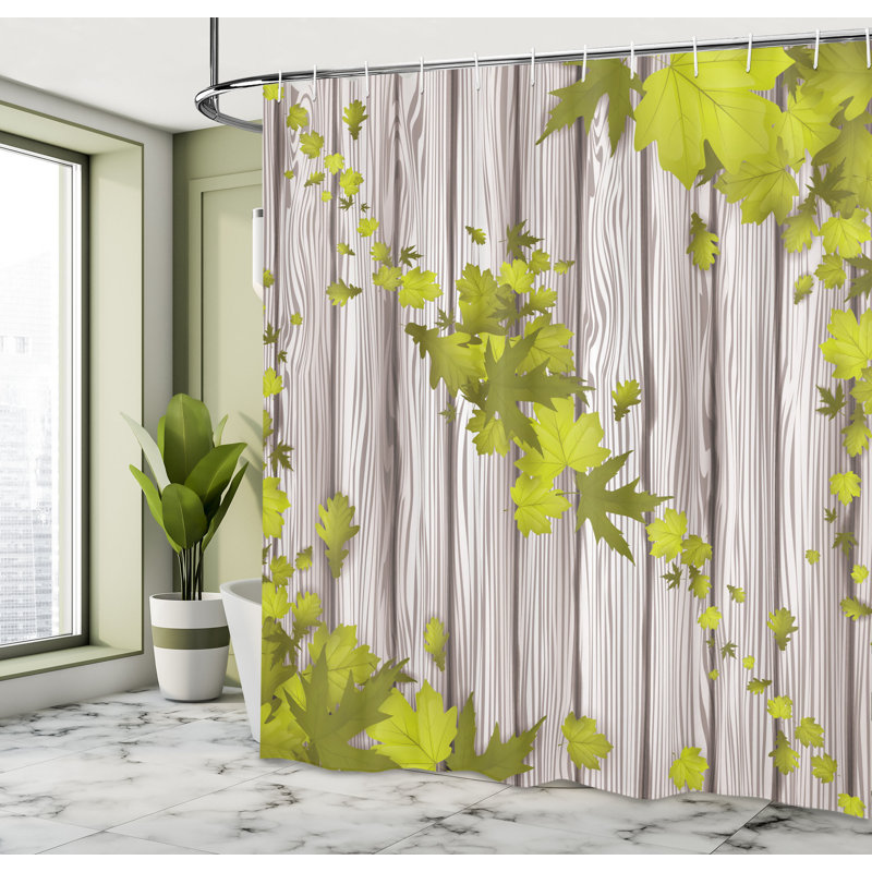 Ensemble de rideau de douche et crochets Autumn, H 69 po x l 70 po, Vert jaune