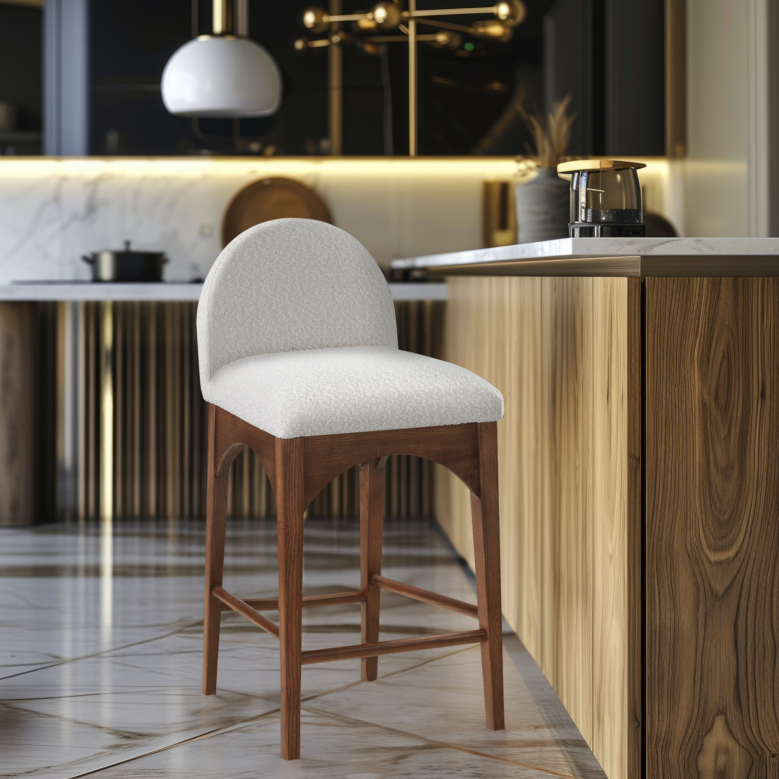 Beppo Counter Stool, Walnut, Cream Boucle