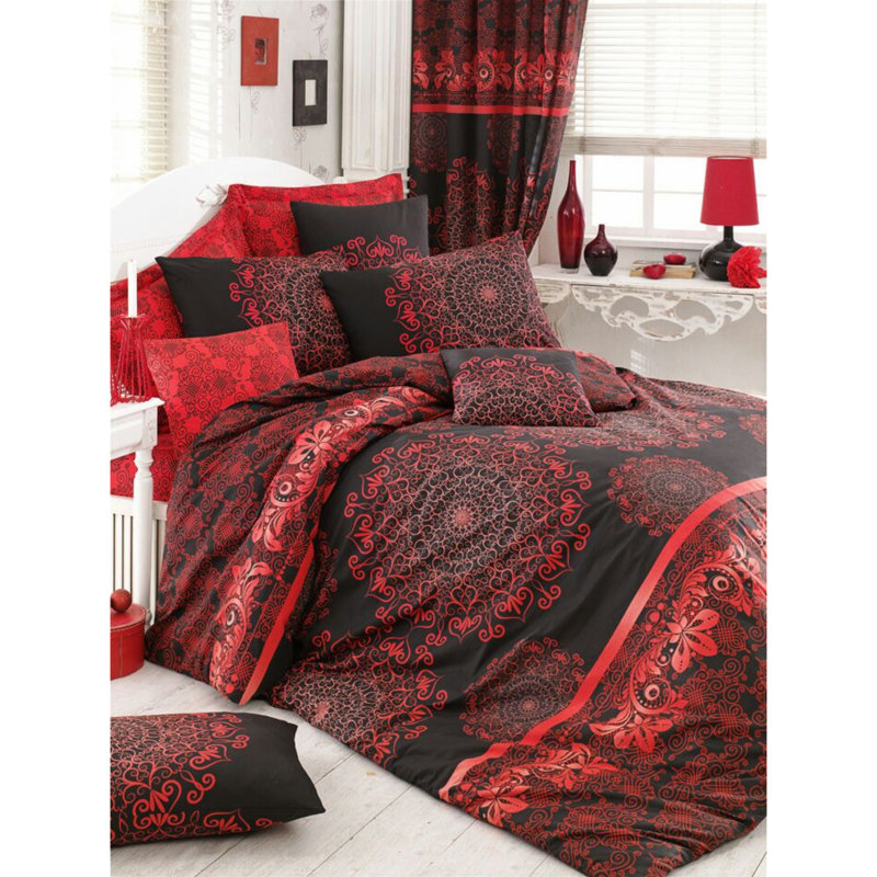 Luxury Double Quilt Cover Set, 100% Cotton Ranforce, Red & Claret Red, 78.7 x 86.6 inches | Includes 2 Pillowcases 19.7 x 27.6 inches | Machine Washable, 140 Thread Count, Button Closure | Perfect for Cozy and Stylish Bedding