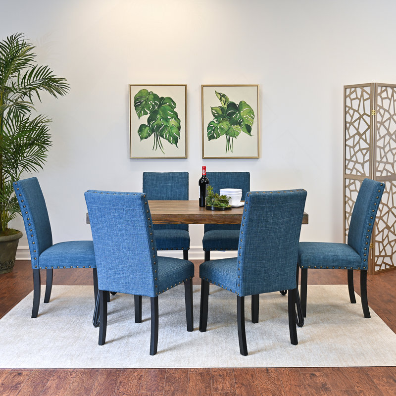 Ensemble de salle à manger 7 pièces, table à manger en épingle à cheveux avec 6 chaises, 3 options de couleurs, Bleu