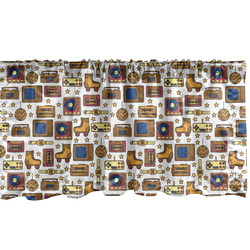 Ambesonne Vintage Valance Pack of 2 90s Theme Retro Fun Items  Mustard