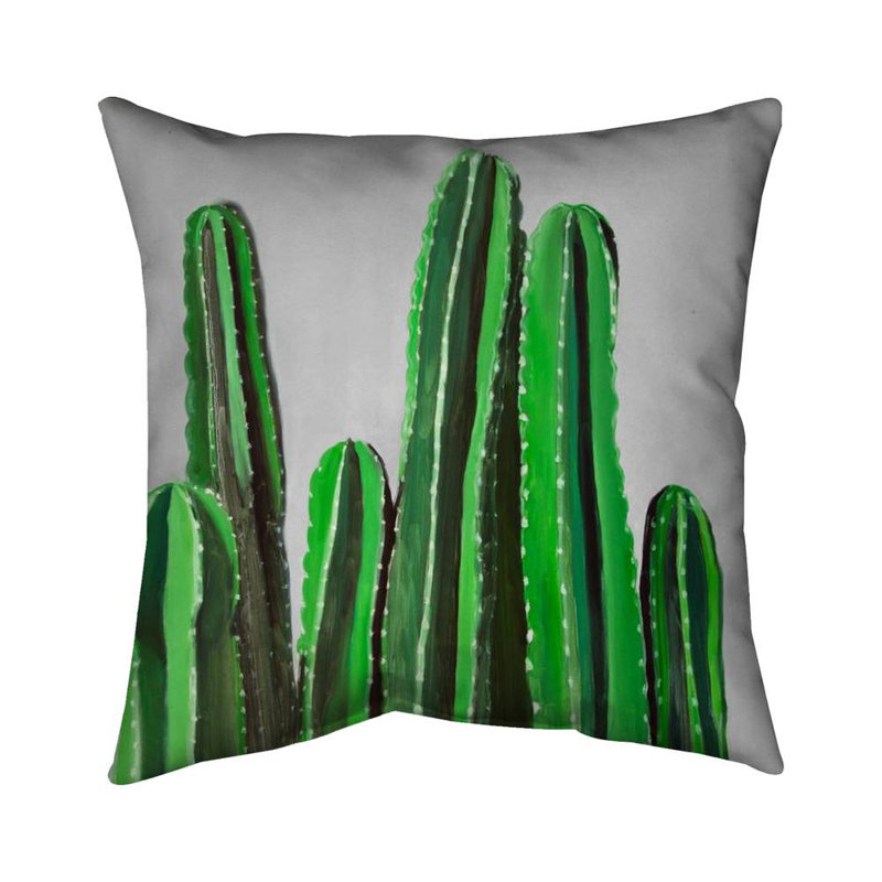 Desert candle cactus - 16"x16" Throw pillow cover - Poly twill - Print on demand, Green, 16" x 16"