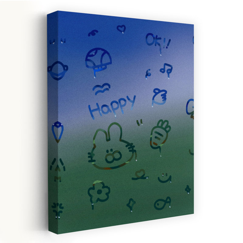 Happy Window Doodles Playful Whimsical Abstract Fish Flower Landscape Wall Art Print 1 Piece Wrapped Canvas Wall Art