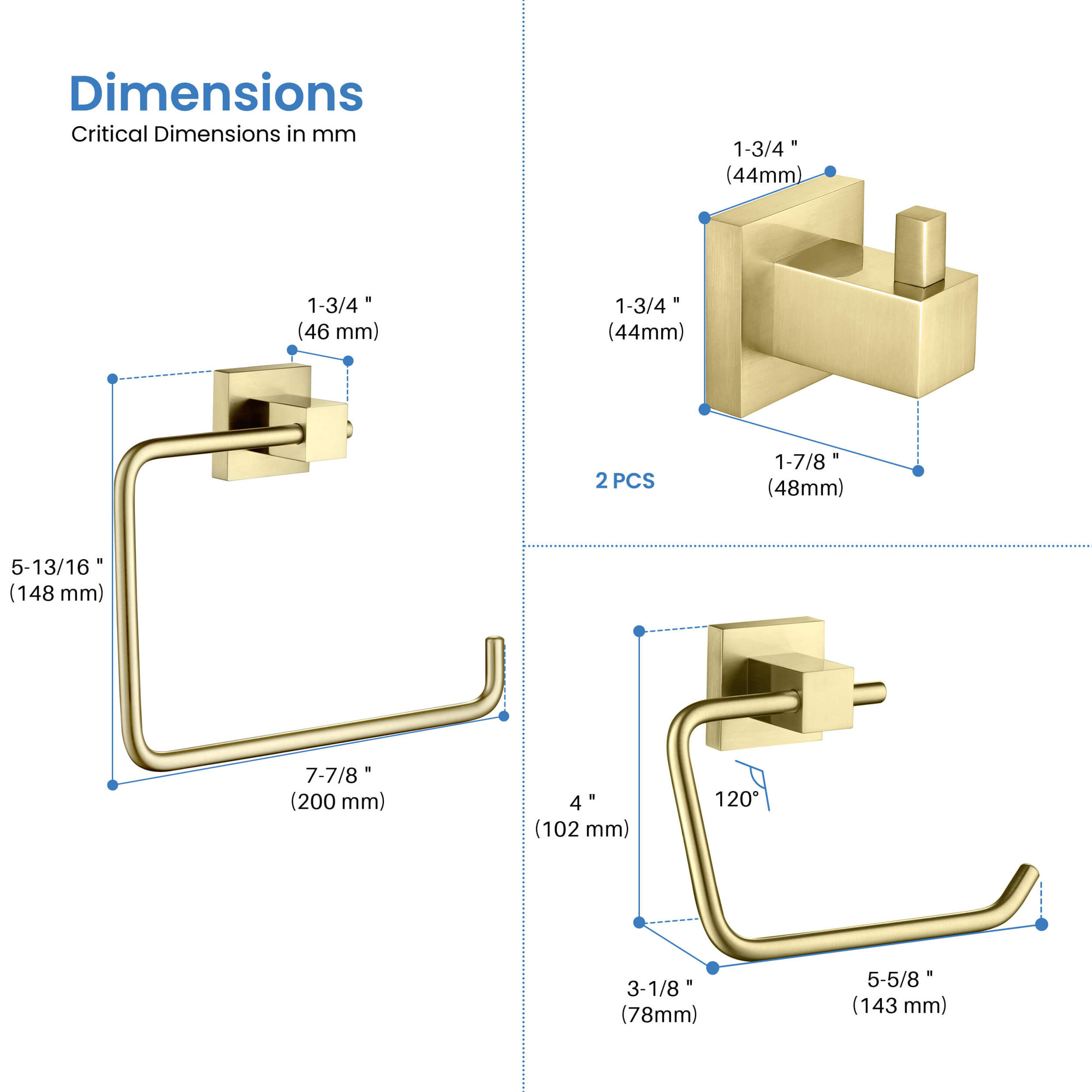 4 - Piece Bathroom Hardware Set, Brushed Gold