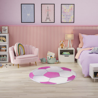 Armita Machine Washable 5' x Round Pink Indoor Rug