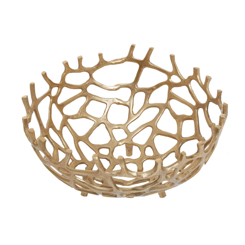 Darsh Aluminum Decorative Bowl 1, 22cm H x 38cm W x 38cm D, Gold