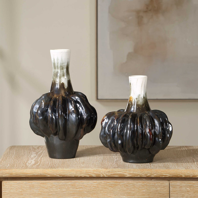 Uttermost Umbrian White & Brown Gourd Vases