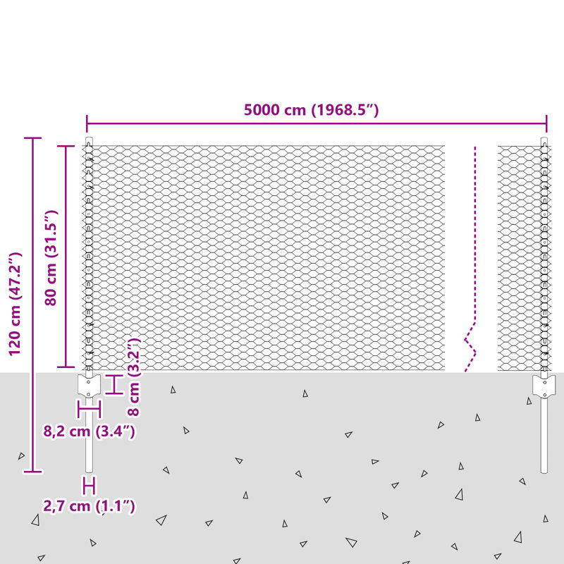 Fence Posts 11 Pcs U-Channel, 80cm H x 5000cm W, Grey