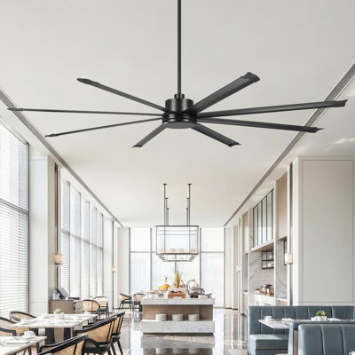 Vaczon 100 Inch Industrial Black HVLS Ceiling Fan with Remote Control, Windmill Large Aluminum Blades Ceiling Fan without Light