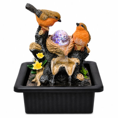 Fontaine en forme de sphère arborescente avec lumière DEL Woodland Songbirds, 10 x 8 po