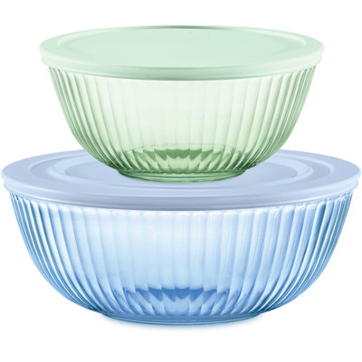 Pyrex Colors Sculpted/Tinted Dreams 2-Pack Mixing Bowl Set with Plastic Lids