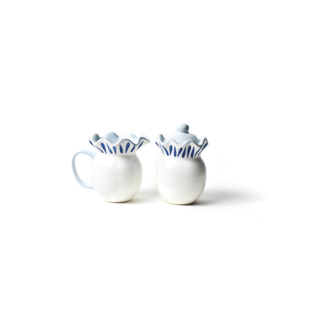 Iris Blue Ceramic Sugar And Creamer Set with Lid Coton Colors by Laura Johnson