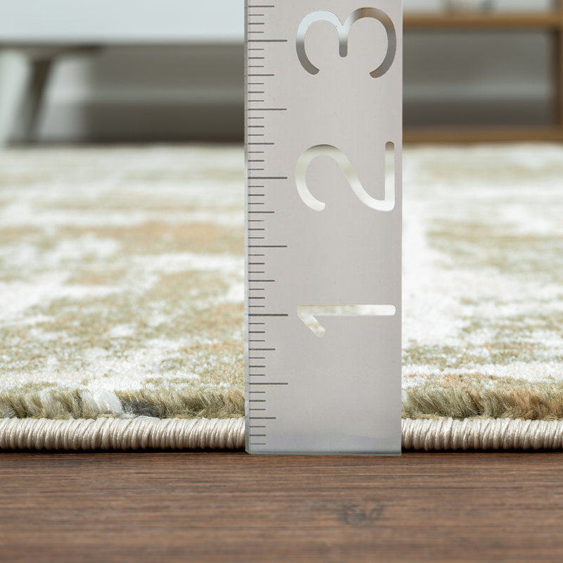 Tapis abstrait en polypropylène vert / gris, Rectangle 7 pi 9 po x 10 pi 2 po