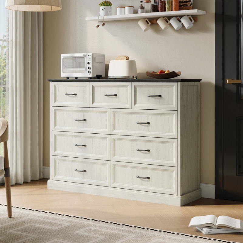 Commode 9 tiroirs H 55,1 po Hava, Blanc / Gris