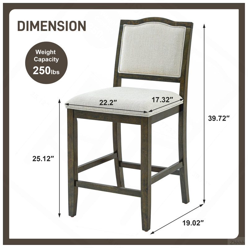 Ensemble de 2 tabourets de bar à hauteur de comptoir - 2 tabourets de bar rustiques avec structure en bois d'hévéa, dossier ergonomique, polyvalent pour îlot de cuisine, salle à manger, brun