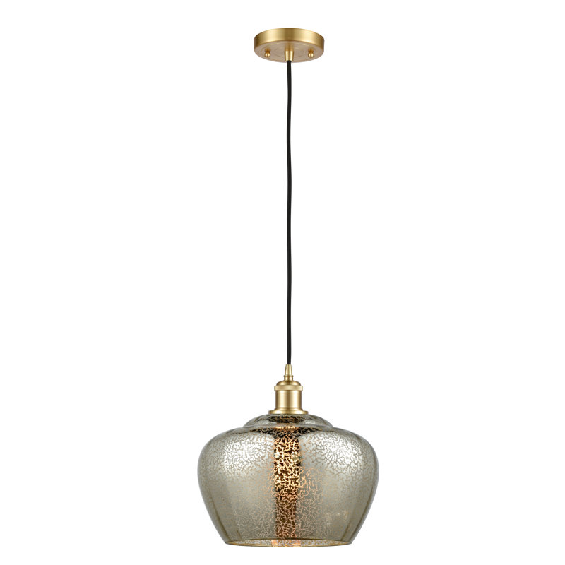 Mini-luminaire suspendu 1 lumière à cordon 11 po Ballston Fenton, Mercure, Or satiné, Ampoule non incluse