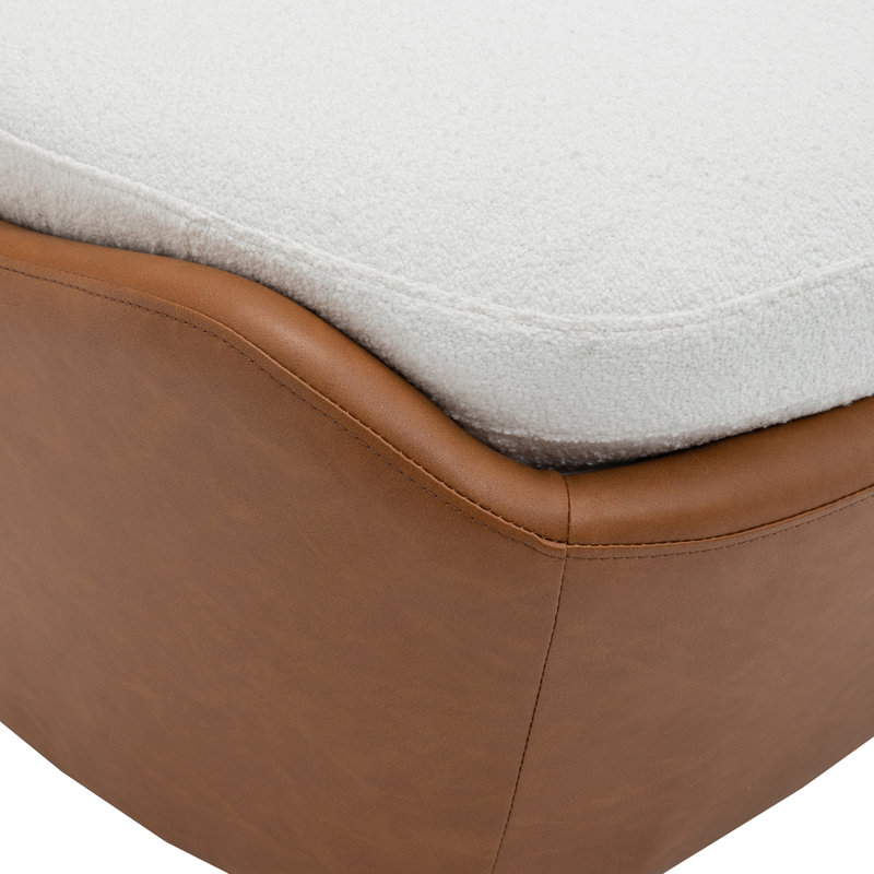 Oliver Armless Swivel Chair, Cream Polyester/Faux Leather