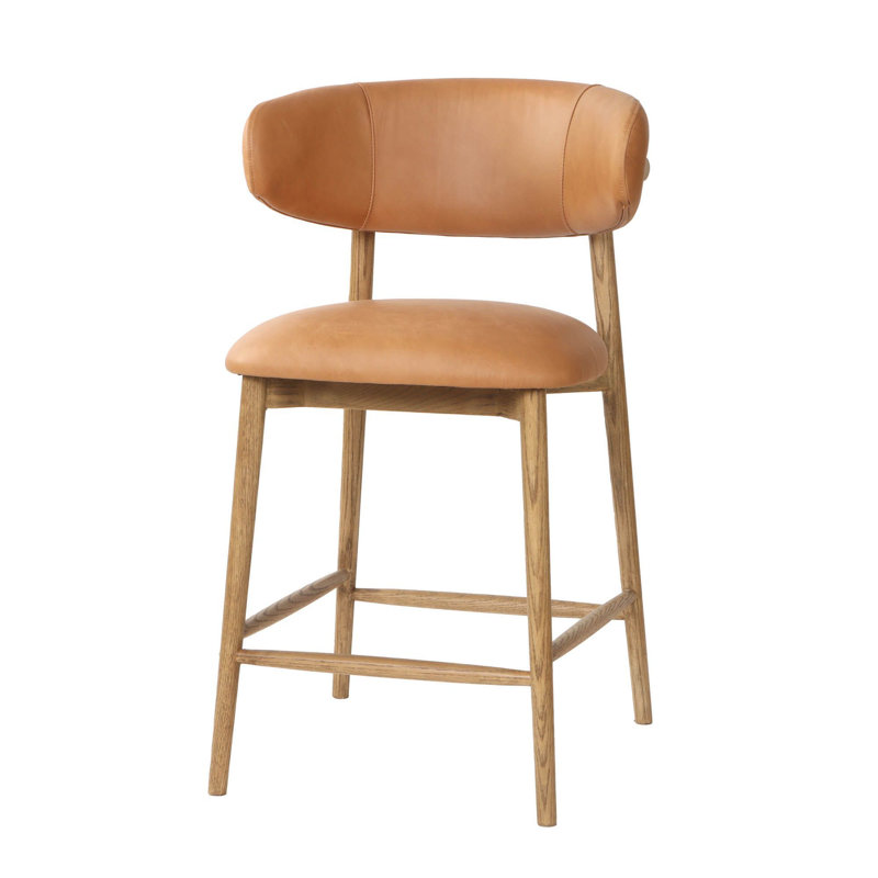 Murphey Upholstered 26'' Counter Stool with Solid Wood Frame, Hazelnut Brown