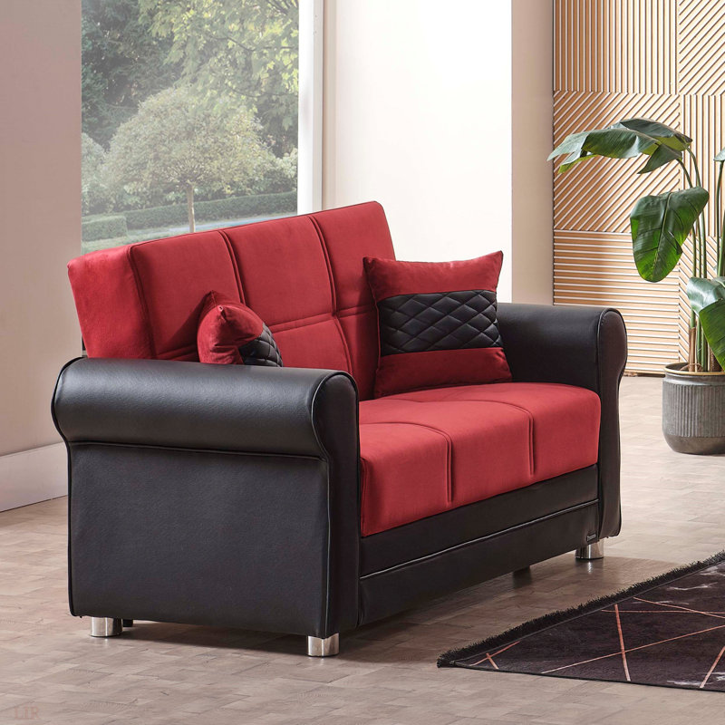 Causeuse convertible avec rangement PrimeNest Ithara Collection, PU, Bourgogne