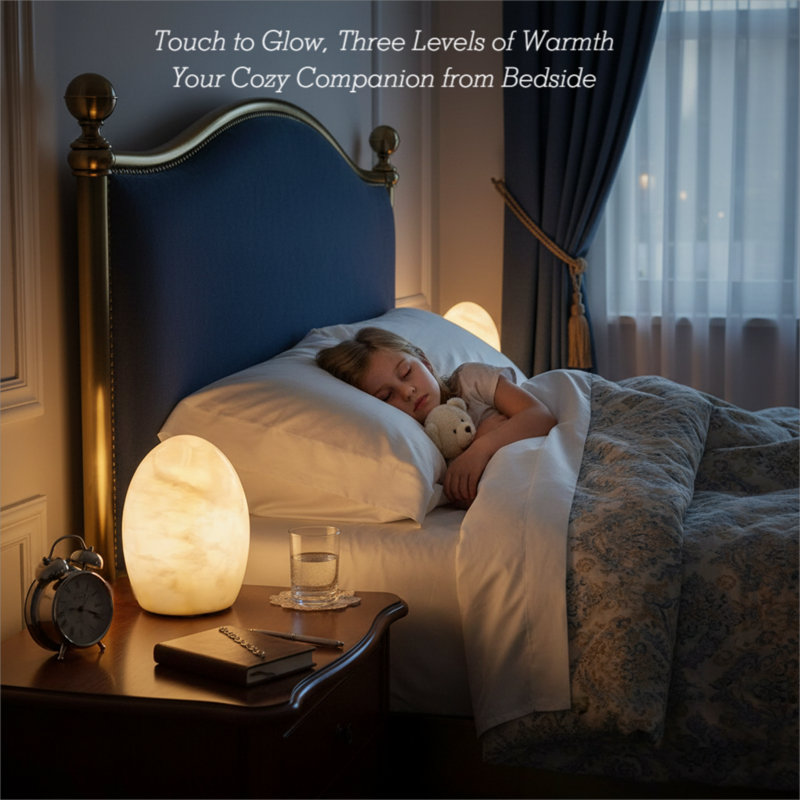 Natural Marble Egg Touch Table Lamp, Rechargeable Cordless Ambient Night Light with 3-Way Dimmable Brightness Levels, Portable Decor Lamp for Bedroom, Living Room, Dining Room & Office