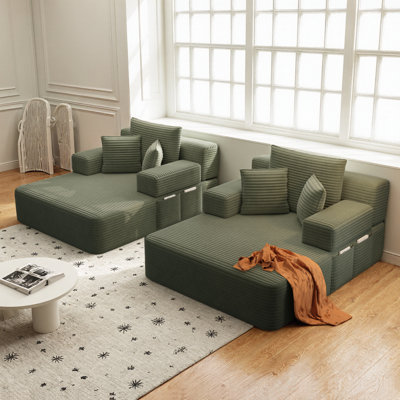 Ensemble de canapé-lit double surdimensionné 2 pièces, canapé-lit convertible en velours côtelé moelleux de luxe, 6 coussins décoratifs et poche de rangement, mousse à haute densité et coussins à ressorts, aucun assemblage requis
