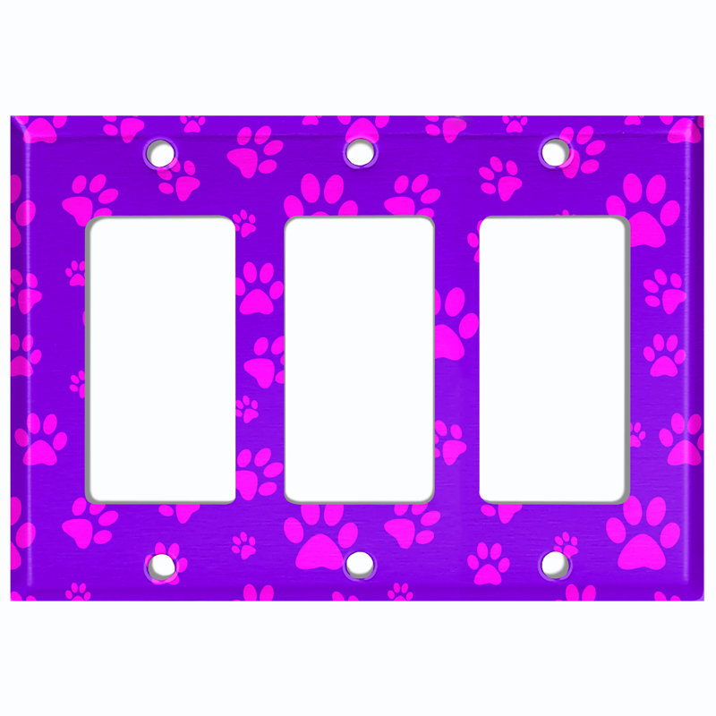Metal Light Switch Plate Outlet Cover (Pink Dog Paw Prints Purple - Single Toggle)