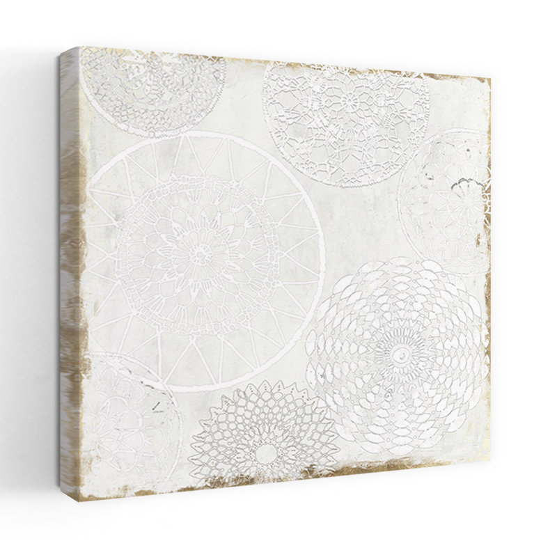 White Lace I Abstract Delicate Geometric Art, 48" H x 48" W