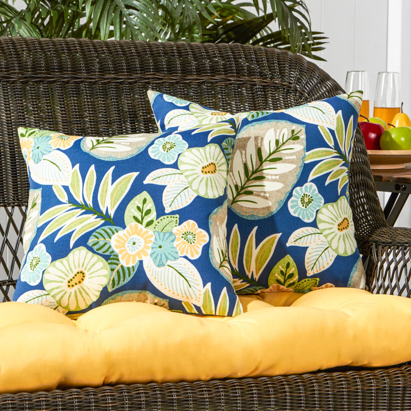 Housse de coussin d'extérieur carré Covington, Marlow bleu à motif floral
