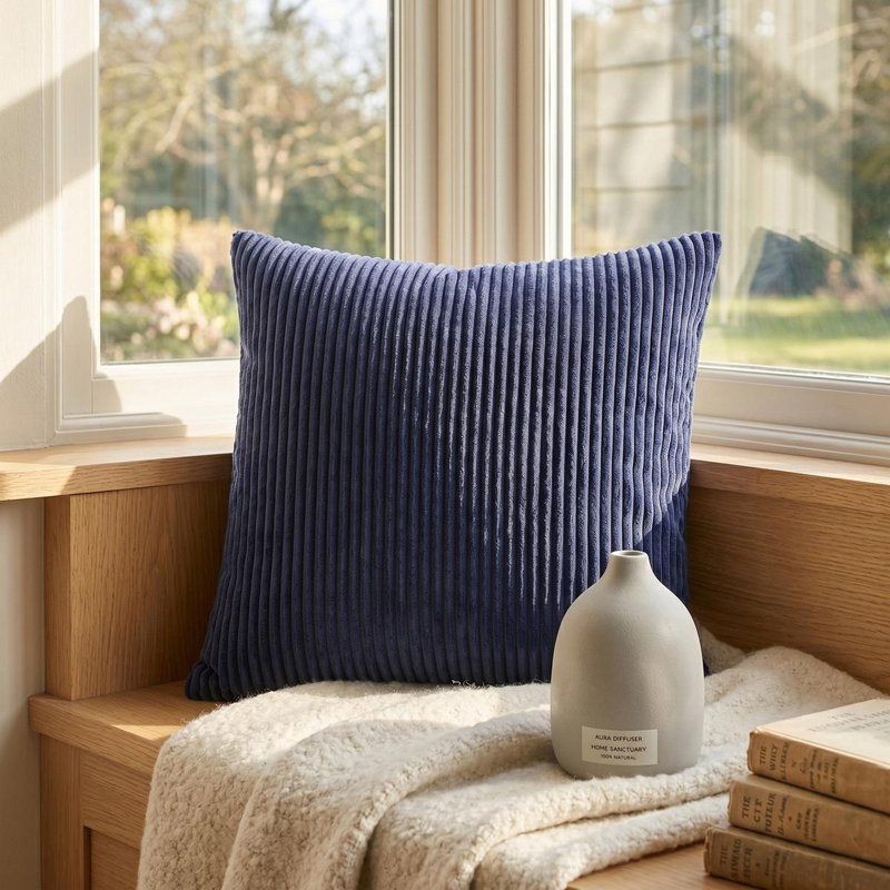 Housse de coussin simple à rayures, Navy Blue