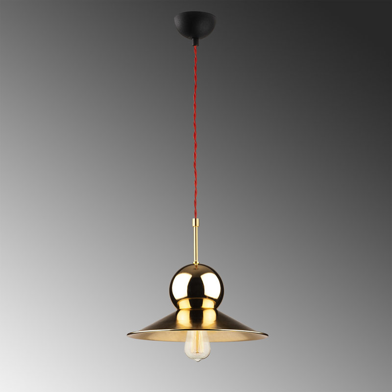 Luminaire suspendu conique 1 lumière Mikayla, Or / rouge / noir