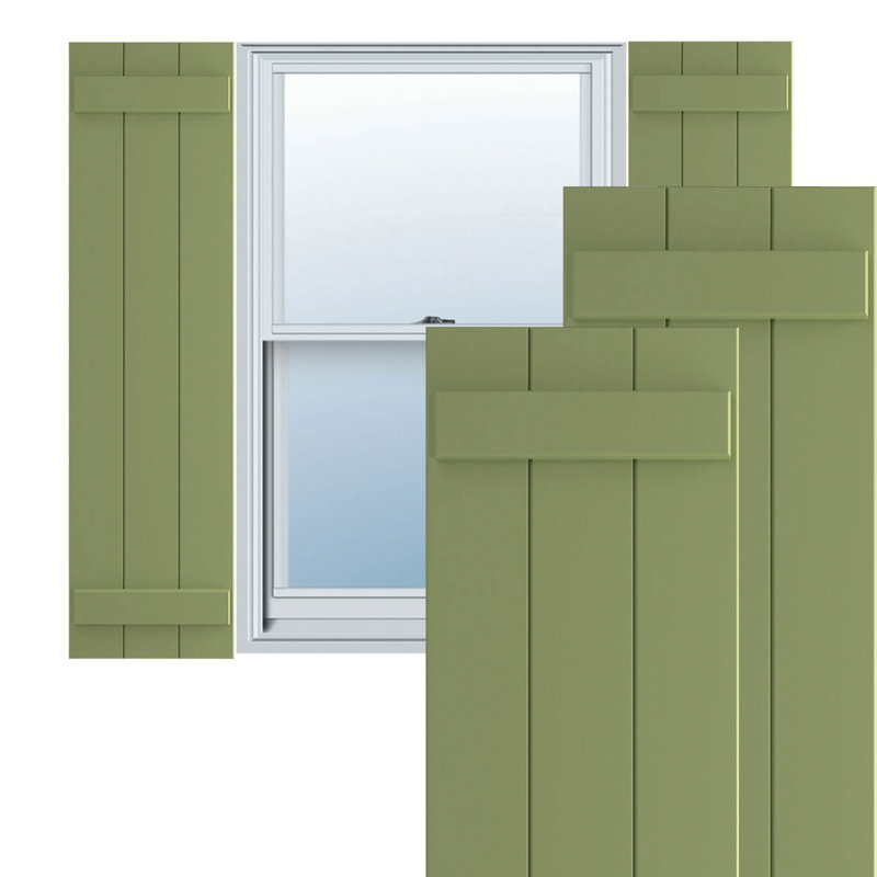 Volets en PVC à trois planches assemblées avec couvre-joints True Fit, H 40 po x l 16 1/8 po x P 1 po, Noir