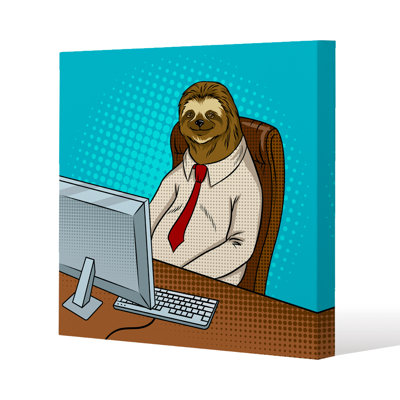 Sloth Animal Office Worker Pop Art Retro Canvas Print 1 Piece Wrapped Canvas Wall Art