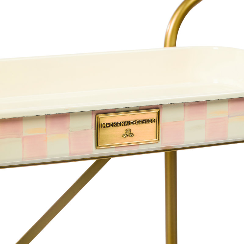 Mocha Check 2-Tier Kitchen Cart, Brass/Pink/White