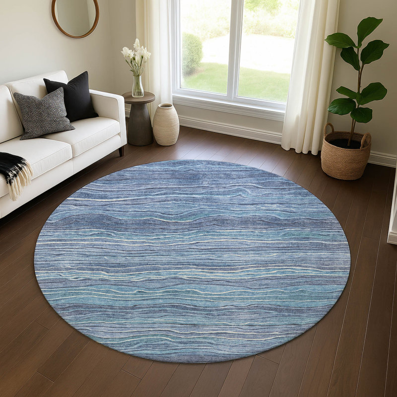 Premium Machine Washable Neiges AMF1704 Stripes Rug, Round 8'