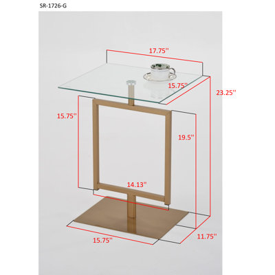 Izayah Rectangular Side Table, Metal Base with Tempered Glass Top