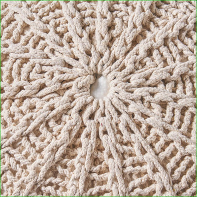 Pouf rond en coton tricoté pour repose-pieds - Coussin de sol polyvalent | Beige | Coton
