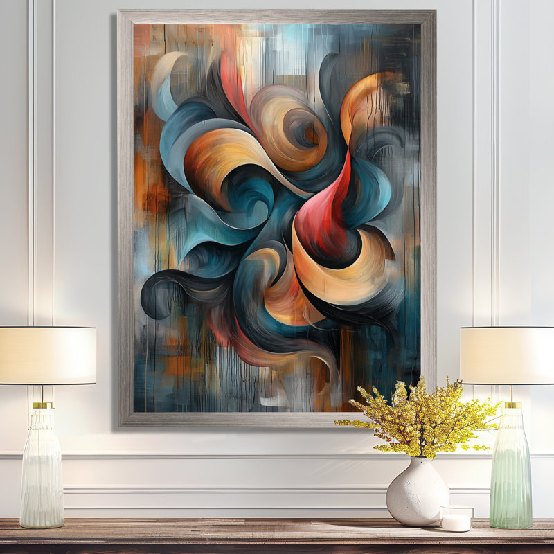 Nykeema - Abstract Wall Art Living Room, Argent argent, H 44 po x l 34 po, Picture Framed