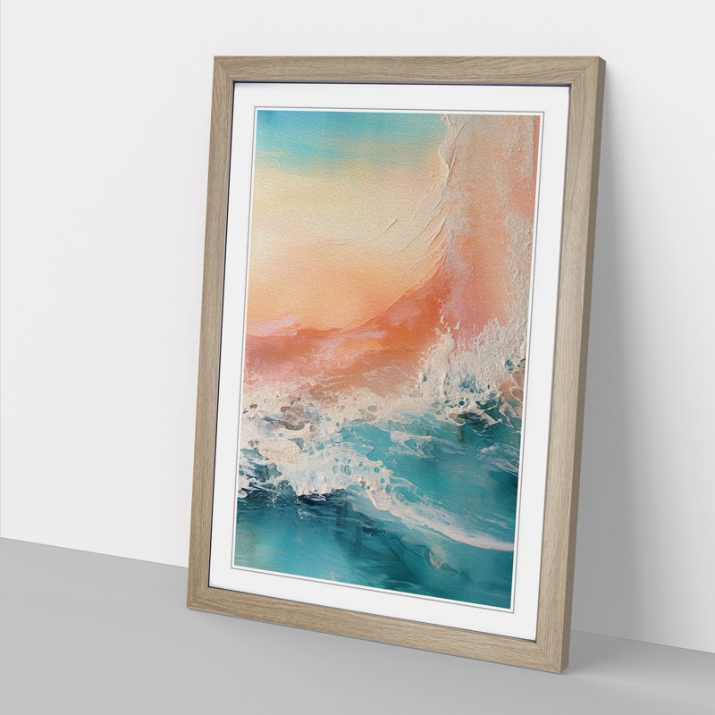 Seascape Abstract - Single Picture Frame Print on Wood, 34cm H x 25cm W x 2cm D, Oak 