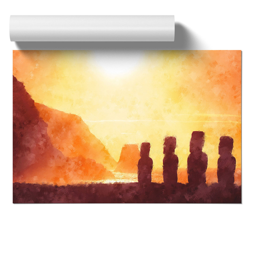 Moai in Easter Island Polynesia Painting - Frameless Print