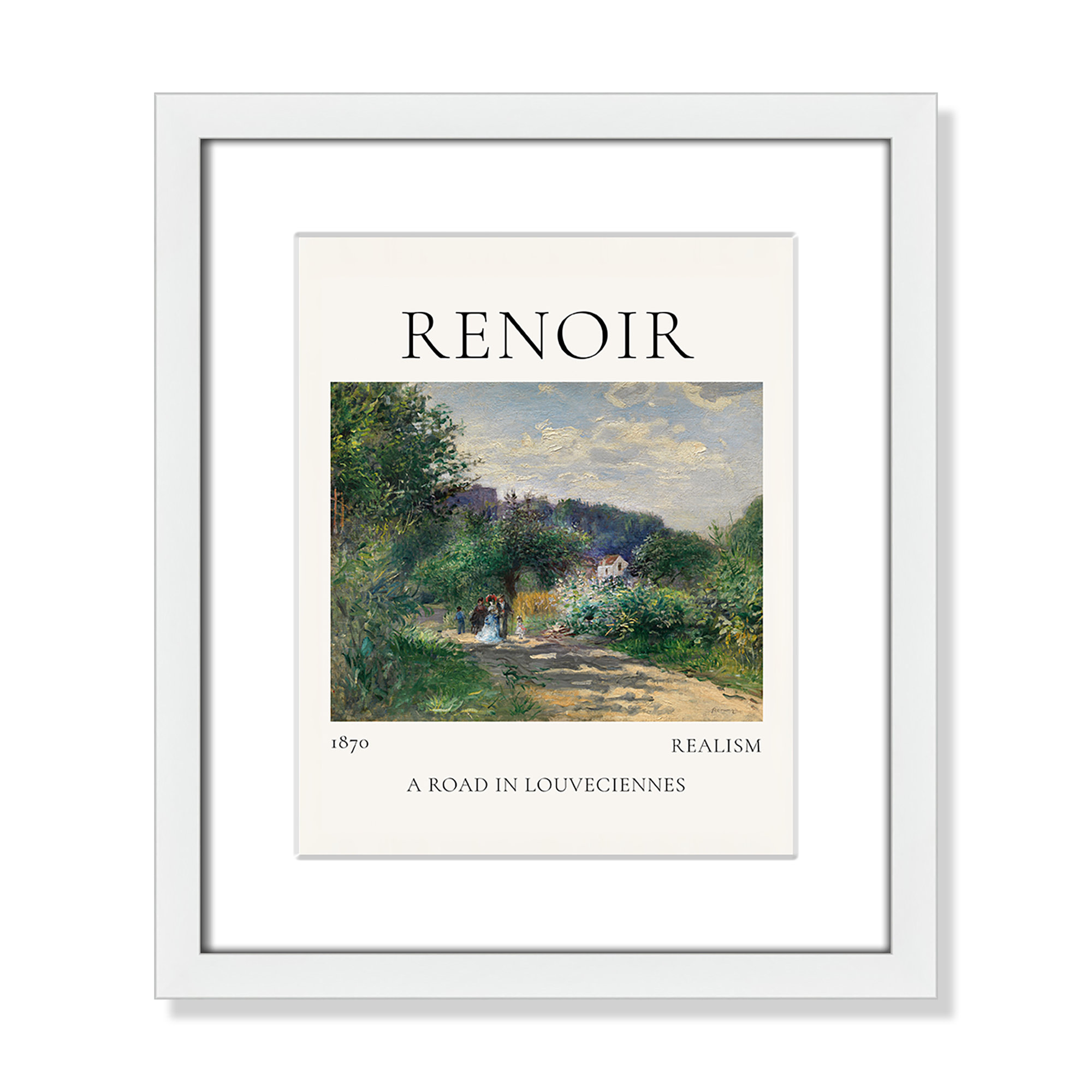 Old Masters Collection " A Road In Louveciennes " by Auguste Renoir, White Single Picture Frame, 15" H x 13" W x 1.25" D, Yes