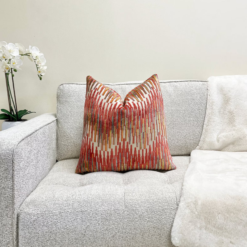 Housse de coussin en velours Zig Zag, H 20 po x l 20 po, Blanc / chevron orange