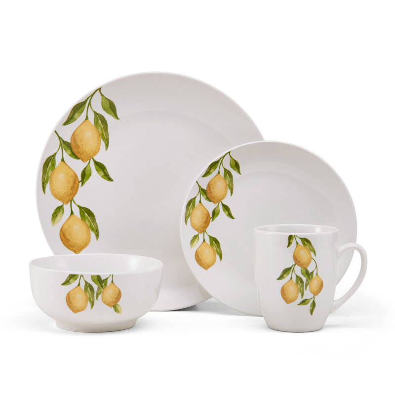 Country Lemons 16-Piece Porcelain Dinnerware Set-Service For 4