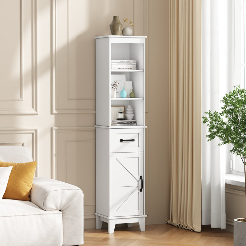Armoire de cuisine en bois massif H 63 po avec 3 tablettes réglables, garde-manger avec 1 tiroir et une porte, Blanc