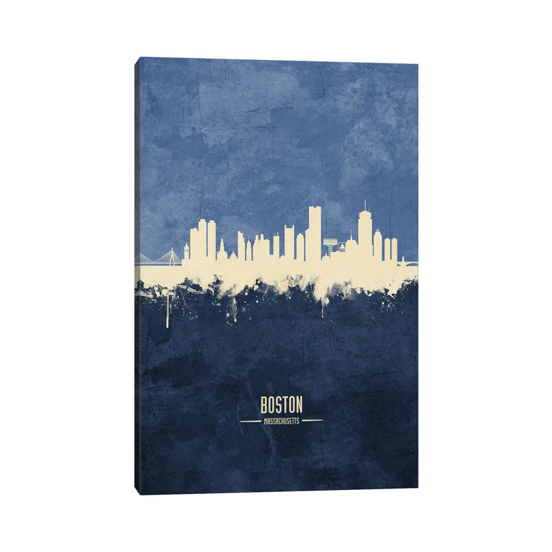Boston Massachusetts Skyline Navy by Michael Tompsett - Wrapped Canvas Painting, 30.48 cm H x 45.72 cm W