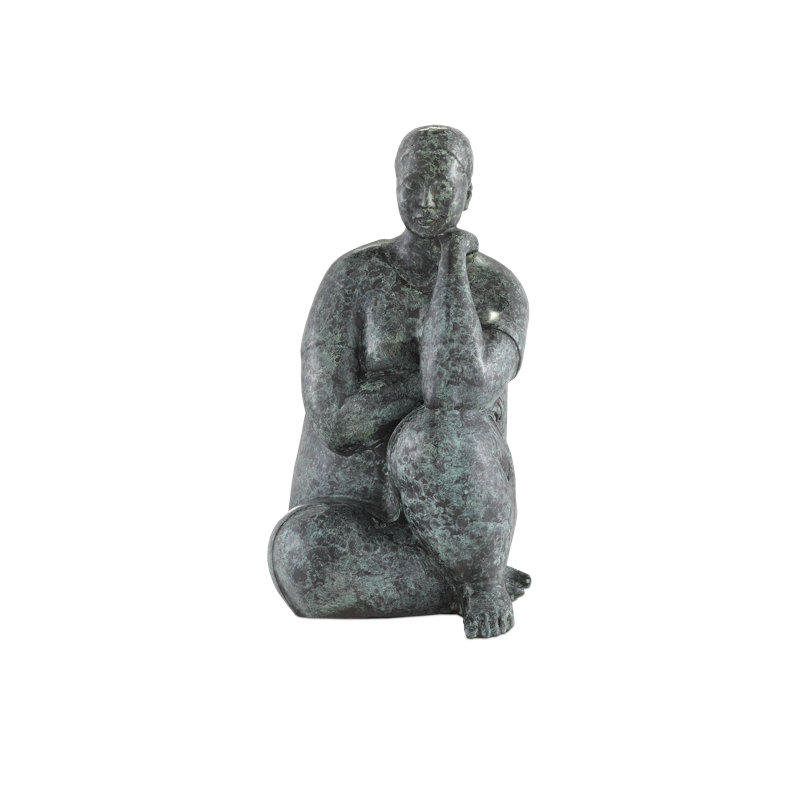 Lady Meditating Bronze Figurine